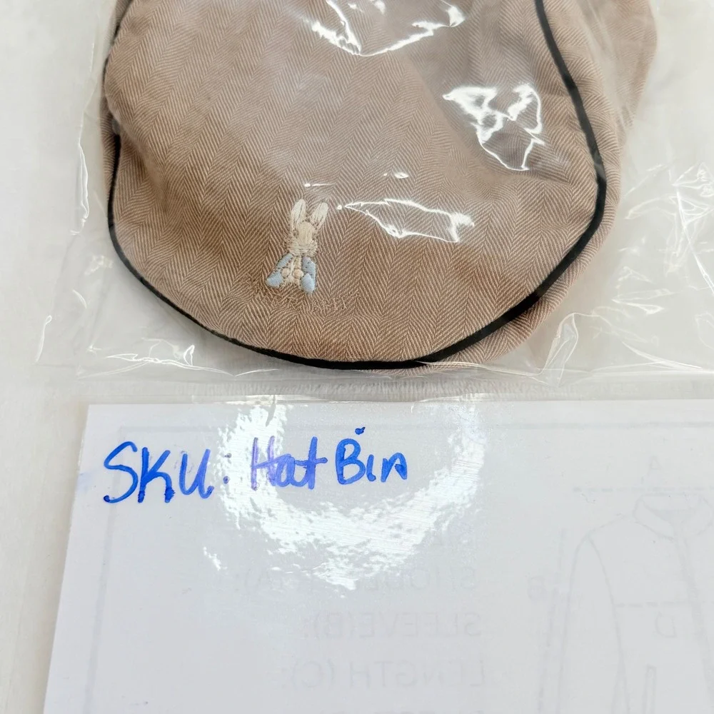 Peter Rabbit Flat Cap Newsboy Hat Kid 54cm Tan Herringbone Excellent Embroidered